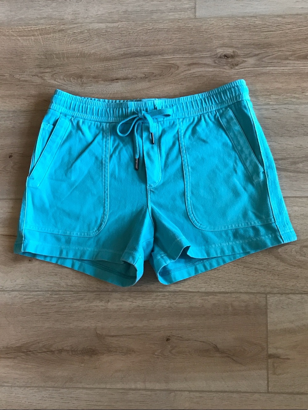 Athleta Teal Cotton/Spandex Elastic Drawstring Athletic Short Size Small Petite